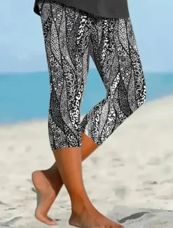 Women's Leggings Vacation Vintage Ethnic Style Capris High Waist Graphic Abstract Comfy Quick Dry Breathability Stretchy Formal Outdoor Vacation Black Summer Spring Skinny