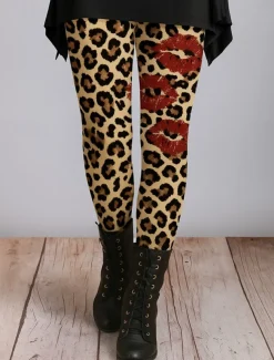 Women's Leggings Vacation Vintage Ethnic Style Ankle-Length High Waist Graphic Animal Leopard High Elasticity Home Causal Casual Yellow Brown Khaki Fall Spring, Fall, Winter, Summer