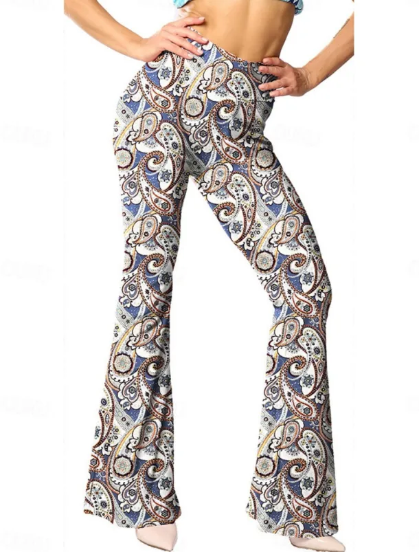 Women's Leggings Vintage Ethnic Style Full Length High Waist Paisley Printing Comfy Soft Comfortable Micro-elastic Outdoor Street Black White Pink Blue Summer Spring Fall Slim Fit