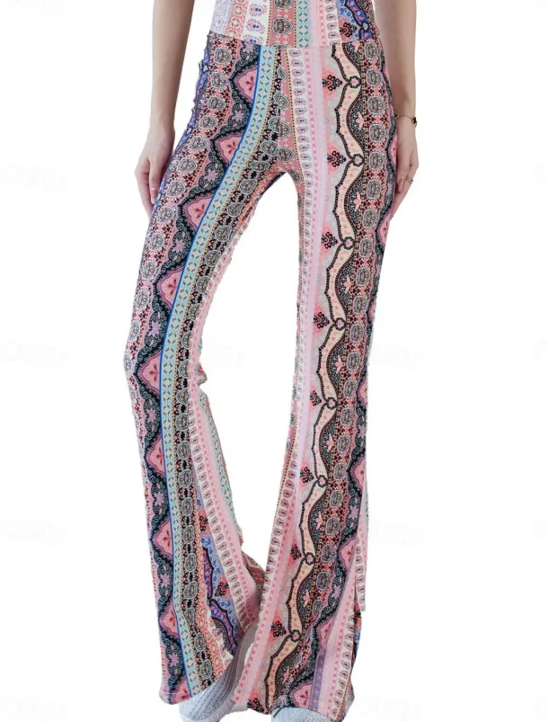 Women's Leggings Vintage Ethnic Style Full Length High Waist Paisley Printing Comfy Soft Comfortable Micro-elastic Outdoor Street Black White Pink Blue Summer Spring Fall Slim Fit