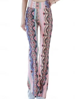 Women's Leggings Vintage Ethnic Style Full Length High Waist Paisley Printing Comfy Soft Comfortable Micro-elastic Outdoor Street Black White Pink Blue Summer Spring Fall Slim Fit