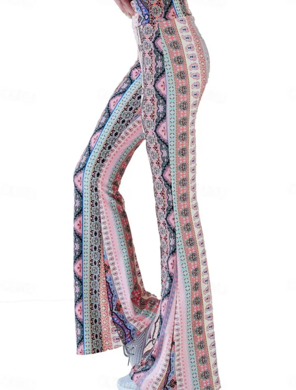 Women's Leggings Vintage Ethnic Style Full Length High Waist Paisley Printing Comfy Soft Comfortable Micro-elastic Outdoor Street Black White Pink Blue Summer Spring Fall Slim Fit