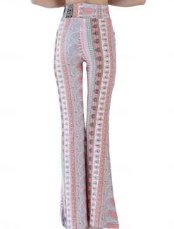 Women's Leggings Vintage Ethnic Style Full Length High Waist Paisley Printing Comfy Soft Comfortable Micro-elastic Outdoor Street Black White Pink Blue Summer Spring Fall Slim Fit