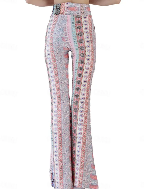 Women's Leggings Vintage Ethnic Style Full Length High Waist Paisley Printing Comfy Soft Comfortable Micro-elastic Outdoor Street Black White Pink Blue Summer Spring Fall Slim Fit