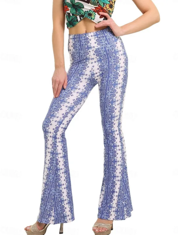 Women's Leggings Vintage Ethnic Style Full Length High Waist Paisley Printing Comfy Soft Comfortable Micro-elastic Outdoor Street Black White Pink Blue Summer Spring Fall Slim Fit