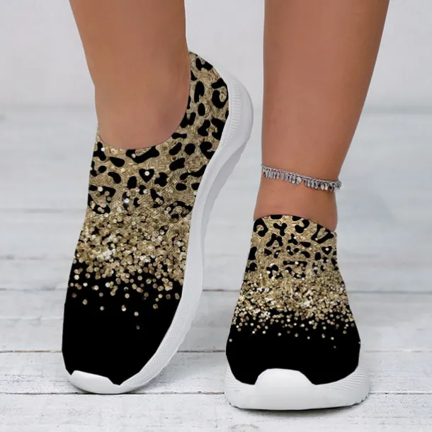 Women's Leopard Print Slip-On Sneakers - Casual Chunky Platform Shoes with Lightweight Sole for Daily Wear and Walking