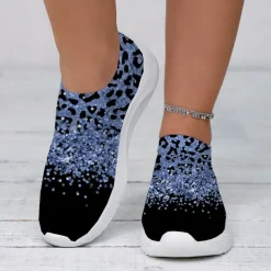 Women's Leopard Print Slip-On Sneakers - Casual Chunky Platform Shoes with Lightweight Sole for Daily Wear and Walking