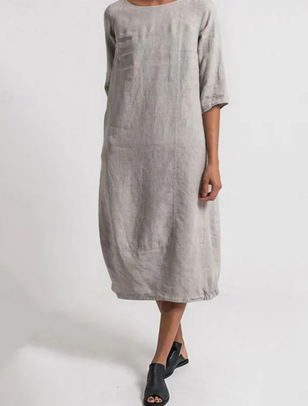 Women's Light Blue Black Yellow Summer Spring Midi Dress Linen-Inspired Dresses Casual Dress Basic Modern Daily Weekend Regular Fit Plain Crew Neck