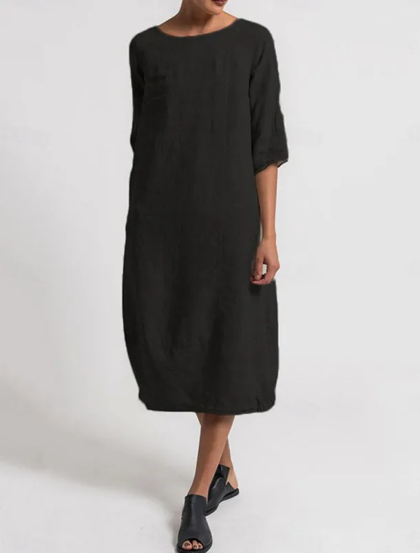 Women's Light Blue Black Yellow Summer Spring Midi Dress Linen-Inspired Dresses Casual Dress Basic Modern Daily Weekend Regular Fit Plain Crew Neck