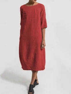 Women's Light Blue Black Yellow Summer Spring Midi Dress Linen-Inspired Dresses Casual Dress Basic Modern Daily Weekend Regular Fit Plain Crew Neck