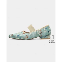 Women's Light Blue Jacquard Mary Jane Flats - Rococo Inspired Comfortable Walking Shoes with Floral Embroidery and Elastic Strap, Medieval Fairy Tale Style for Vintage Lovers, Costume Parties, and Dai