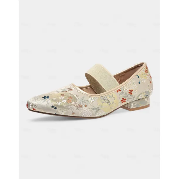 Women's Light Blue Jacquard Mary Jane Flats - Rococo Inspired Comfortable Walking Shoes with Floral Embroidery and Elastic Strap, Medieval Fairy Tale Style for Vintage Lovers, Costume Parties, and Dai