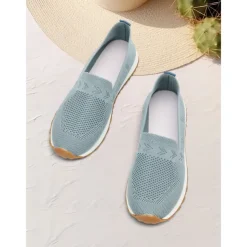Women's Light Blue Knit Slip-On Sneakers with Breathable Design for Walking and Casual Wear