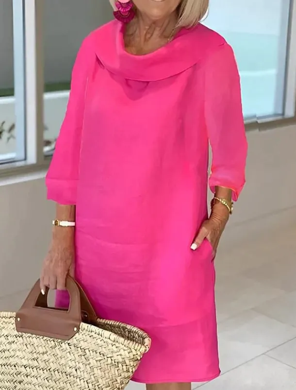 Women's Light Blue White Wine Summer Spring Fall Midi Dress Cotton Linen Dresses Casual Dress Cotton Summer Dress Basic Classic Casual Outdoor Vacation Daily Loose Fit Plain Cowl Neck