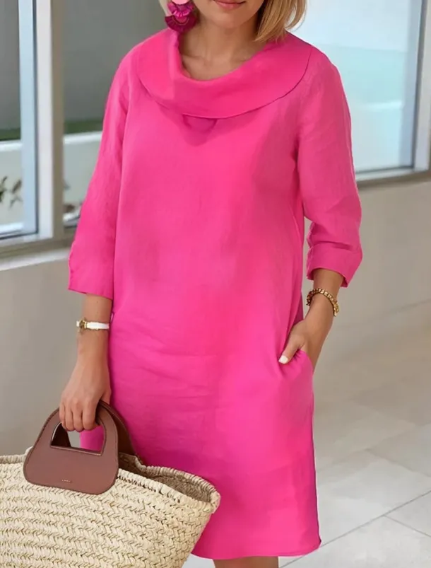 Women's Light Blue White Wine Summer Spring Fall Midi Dress Cotton Linen Dresses Casual Dress Cotton Summer Dress Basic Classic Casual Outdoor Vacation Daily Loose Fit Plain Cowl Neck