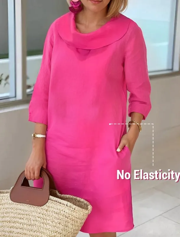 Women's Light Blue White Wine Summer Spring Fall Midi Dress Cotton Linen Dresses Casual Dress Cotton Summer Dress Basic Classic Casual Outdoor Vacation Daily Loose Fit Plain Cowl Neck