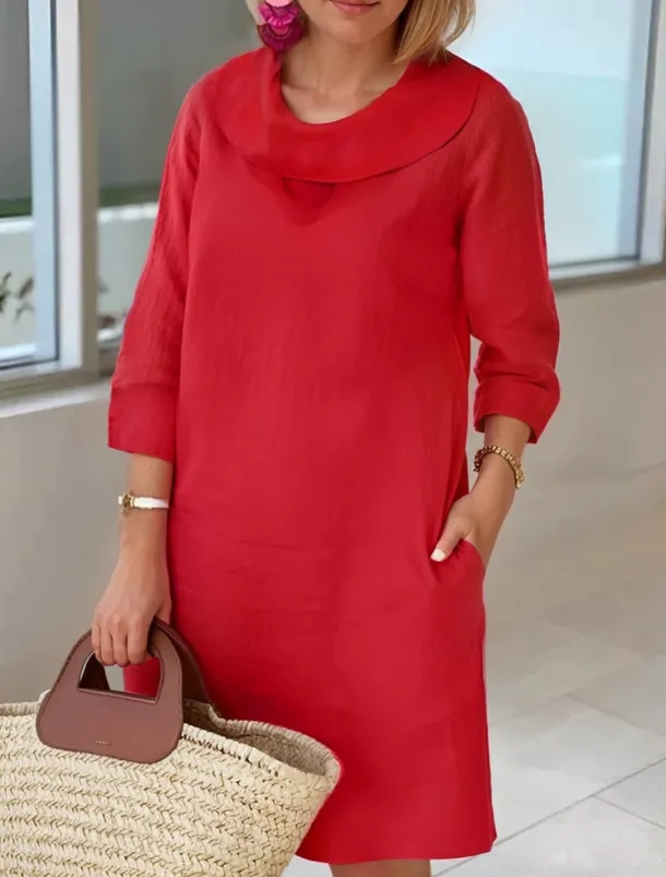 Women's Light Blue White Wine Summer Spring Fall Midi Dress Cotton Linen Dresses Casual Dress Cotton Summer Dress Basic Classic Casual Outdoor Vacation Daily Loose Fit Plain Cowl Neck