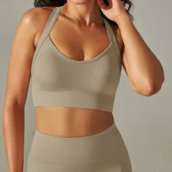 Women's Light Support Sports Bra Running Bra Open Back Cross Back Bra Top Padded Fitness Leisure Sports Running Breathable Lightweight Soft Black White Dark Gray Solid Colored