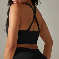 Women's Light Support Sports Bra Running Bra Open Back Cross Back Bra Top Padded Fitness Leisure Sports Running Breathable Lightweight Soft Black White Dark Gray Solid Colored