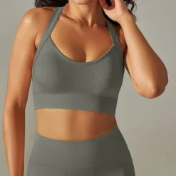 Women's Light Support Sports Bra Running Bra Open Back Cross Back Bra Top Padded Fitness Leisure Sports Running Breathable Lightweight Soft Black White Dark Gray Solid Colored