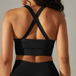 Women's Light Support Sports Bra Running Bra Open Back Cross Back Bra Top Padded Fitness Leisure Sports Running Breathable Lightweight Soft Black White Dark Gray Solid Colored