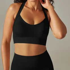 Women's Light Support Sports Bra Running Bra Open Back Cross Back Bra Top Padded Fitness Leisure Sports Running Breathable Lightweight Soft Black White Dark Gray Solid Colored