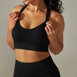 Women's Light Support Sports Bra Running Bra Open Back Cross Back Bra Top Padded Fitness Leisure Sports Running Breathable Lightweight Soft Black White Dark Gray Solid Colored