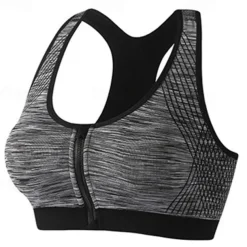 Women's Light Support Sports Bra Running Bra Zipper Racerback Bra Top Padded Fitness Leisure Sports Running Breathable Lightweight Soft Blue Fuchsia Green Solid Colored