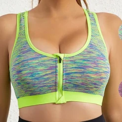 Women's Light Support Sports Bra Running Bra Zipper Racerback Bra Top Padded Fitness Leisure Sports Running Breathable Lightweight Soft Blue Fuchsia Green Solid Colored