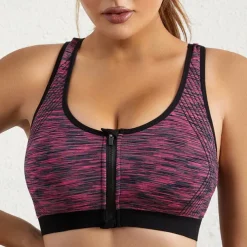 Women's Light Support Sports Bra Running Bra Zipper Racerback Bra Top Padded Fitness Leisure Sports Running Breathable Lightweight Soft Blue Fuchsia Green Solid Colored