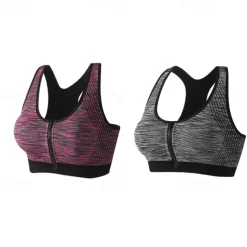 Women's Light Support Sports Bra Running Bra Zipper Racerback Bra Top Padded Fitness Leisure Sports Running Breathable Lightweight Soft Blue Fuchsia Green Solid Colored