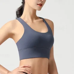 Women's Light Support Sports Bra Running Bra Open Back Cross Back Bra Top Padded Fitness Leisure Sports Running Breathable Lightweight Soft Black Pink Blue Solid Colored
