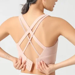 Women's Light Support Sports Bra Running Bra Open Back Cross Back Bra Top Padded Fitness Leisure Sports Running Breathable Lightweight Soft Black Pink Blue Solid Colored