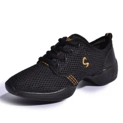 Women's Lightweight Mesh Lace-Up Dance Sneakers – Breathable Black Sports Shoes for Jazz, Zumba, and Fitness Workouts