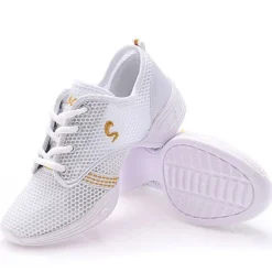 Women's Lightweight Mesh Lace-Up Dance Sneakers – Breathable Black Sports Shoes for Jazz, Zumba, and Fitness Workouts