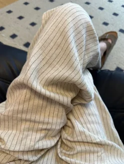 Women's Linen BLend Pants Trousers Vacation Vintage Ethnic Style Full Length Mid Waist Striped Elastic Waistband Comfy Breathability Soft Inelastic Vacation Home Beige Summer Spring Fall Loose Fit