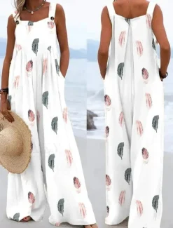 Women's Linen-Inspired Sets Active Floral Sleeveless Wide Leg Vacation Home Loose Fit Black White Yellow Summer