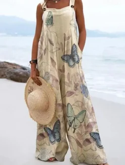 Women's Linen-Inspired Sets Active Floral Sleeveless Wide Leg Vacation Home Loose Fit Black White Yellow Summer