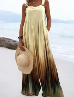 Women's Linen-Inspired Sets Active Floral Sleeveless Wide Leg Vacation Home Loose Fit Black White Yellow Summer