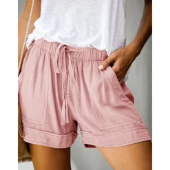 Women's Linen-Inspired Shorts Drawstring Pocket Plain Daily Regular Summer Green Black Pink Orange Red