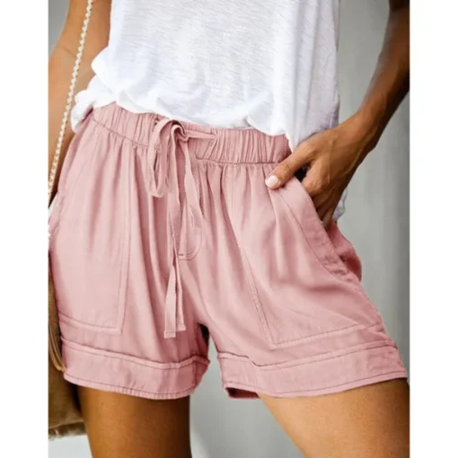 Women's Linen-Inspired Shorts Drawstring Pocket Plain Daily Regular Summer Green Black Pink Orange Red