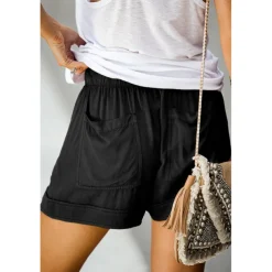 Women's Linen-Inspired Shorts Drawstring Pocket Plain Daily Regular Summer Green Black Pink Orange Red