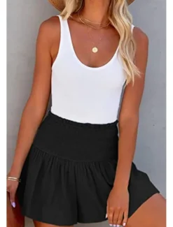 Women's Linen-Inspired Shorts Shorts Slacks Streetwear Casual Short Natural Plain Elastic Waist Comfy Outdoor Comfortable Street Daily Wear Almond Grey Black Pink Summer Regular Fit