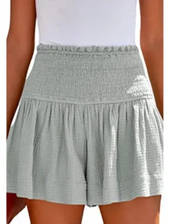 Women's Linen-Inspired Shorts Shorts Slacks Streetwear Casual Short Natural Plain Elastic Waist Comfy Outdoor Comfortable Street Daily Wear Almond Grey Black Pink Summer Regular Fit