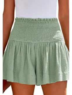 Women's Linen-Inspired Shorts Shorts Slacks Streetwear Casual Short Natural Plain Elastic Waist Comfy Outdoor Comfortable Street Daily Wear Almond Grey Black Pink Summer Regular Fit