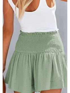 Women's Linen-Inspired Shorts Shorts Slacks Streetwear Casual Short Natural Plain Elastic Waist Comfy Outdoor Comfortable Street Daily Wear Almond Grey Black Pink Summer Regular Fit