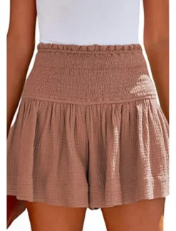 Women's Linen-Inspired Shorts Shorts Slacks Streetwear Casual Short Natural Plain Elastic Waist Comfy Outdoor Comfortable Street Daily Wear Almond Grey Black Pink Summer Regular Fit