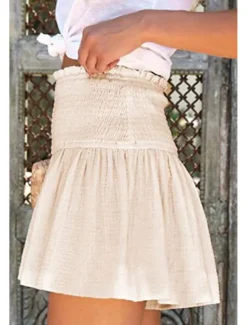 Women's Linen-Inspired Shorts Shorts Slacks Streetwear Casual Short Natural Plain Elastic Waist Comfy Outdoor Comfortable Street Daily Wear Almond Grey Black Pink Summer Regular Fit