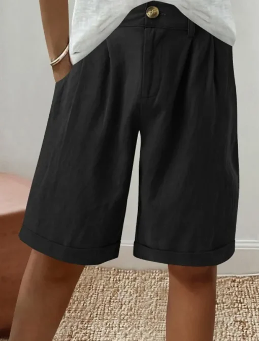 Women's Linen-Inspired Shorts Shorts Slacks Fashion Streetwear Short Natural Plain Pocket Buckle Comfy Outdoor Comfortable Holiday Weekend Apricot Grey Black White Summer Regular Fit