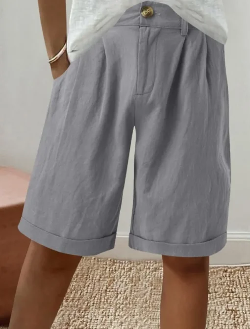 Women's Linen-Inspired Shorts Shorts Slacks Fashion Streetwear Short Natural Plain Pocket Buckle Comfy Outdoor Comfortable Holiday Weekend Apricot Grey Black White Summer Regular Fit